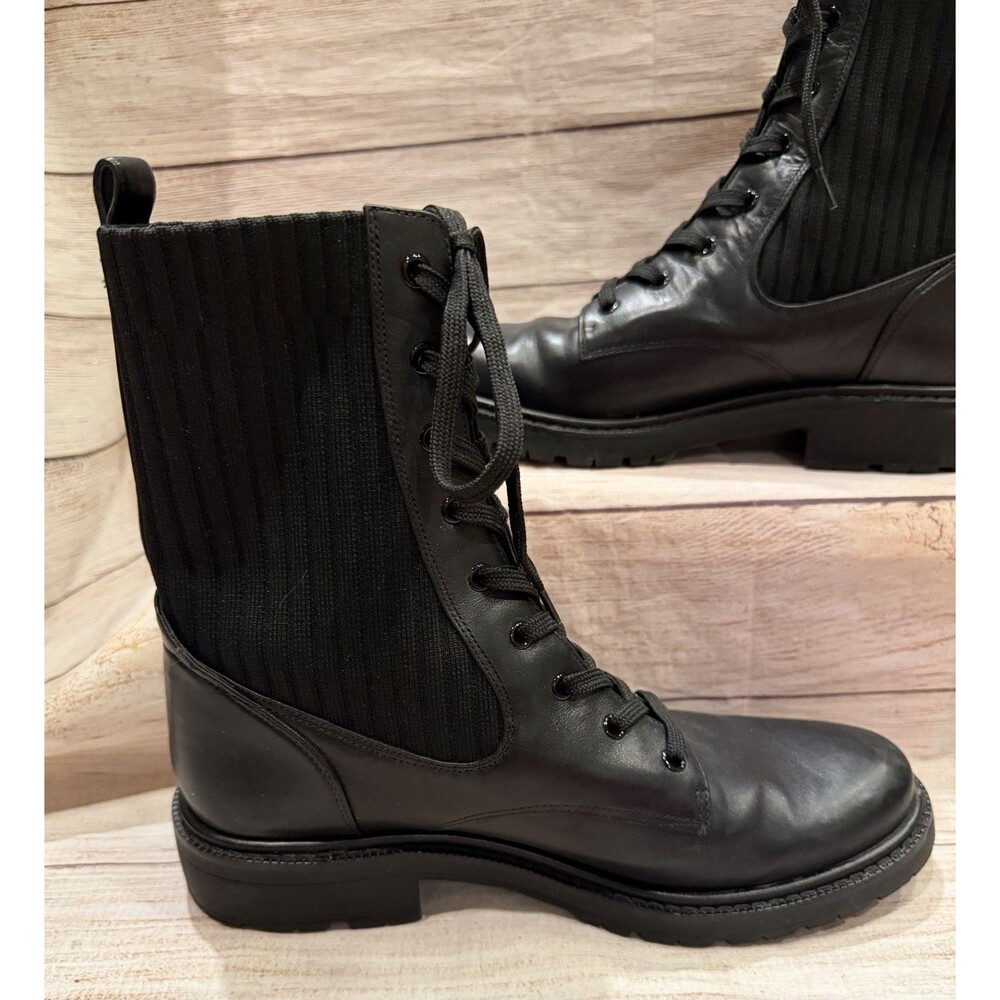 $249 Sam Edelman Lydell Combat Boot Black Leather/Knit Women’s Size 10 - Picture 5 of 10
